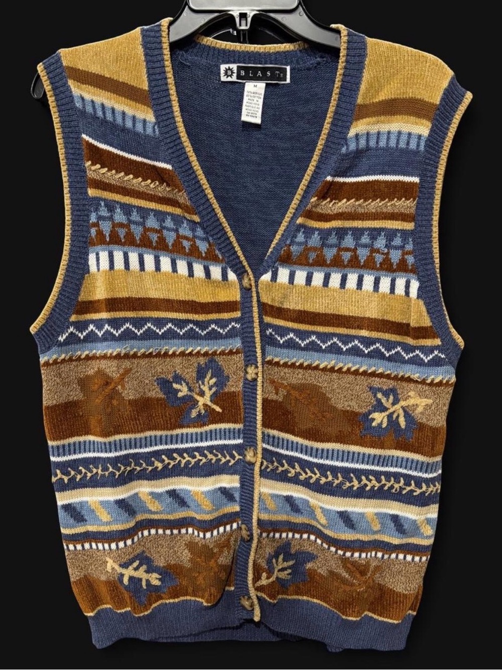 Blast Blue & Brown Patterned Knit Vest